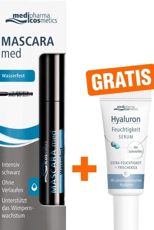 medipharma cosmetics Mascara med wasserfest 5 ml + gratis Hyaluron Feuchtigkeit Serum 5 ml