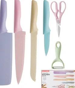 Messerset Bunt 6-Teilig mit Schäler & Küchenschere