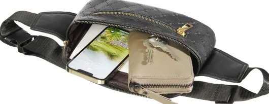 Modische Gürteltasche schwarz, sehr leicht mit 120 cm Gürtel