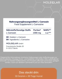 Moleqlar Carnosin L-Carnosin Pulver 30 G