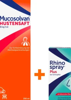 Mucosolvan Saft 30 mg pro 5 ml 250 ml + Rhinospray Plus bei Schnupfen mit Feindosierer 10 ml