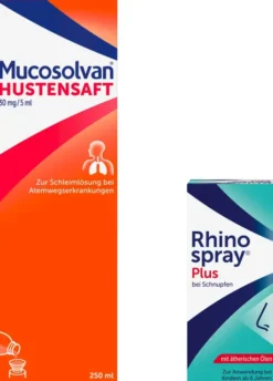 Mucosolvan Saft 30 mg pro 5 ml 250 ml + Rhinospray Plus bei Schnupfen mit Feindosierer 10 ml