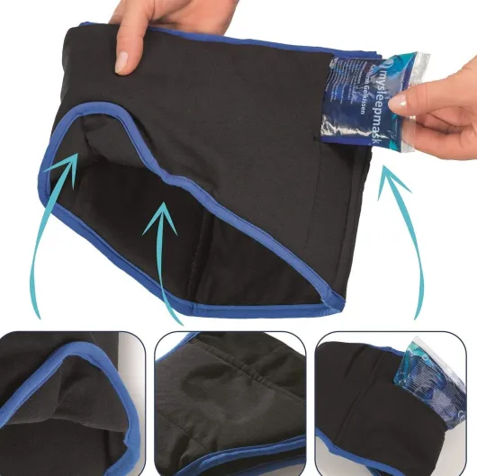 mysleepmask Schlafmaske L-XL schwarz-blau inkl. 2 Gelpads & 2 Paar Ohrstöpsel
