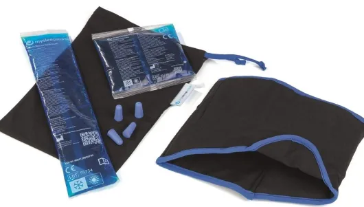mysleepmask Schlafmaske L-XL schwarz-blau inkl. 2 Gelpads & 2 Paar Ohrstöpsel