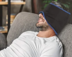 mysleepmask Schlafmaske L-XL schwarz-blau inkl. 2 Gelpads & 2 Paar Ohrstöpsel
