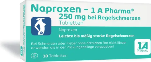 Naproxen 1a Pharma 250 mg bei Regelschmerzen 10 Tabletten