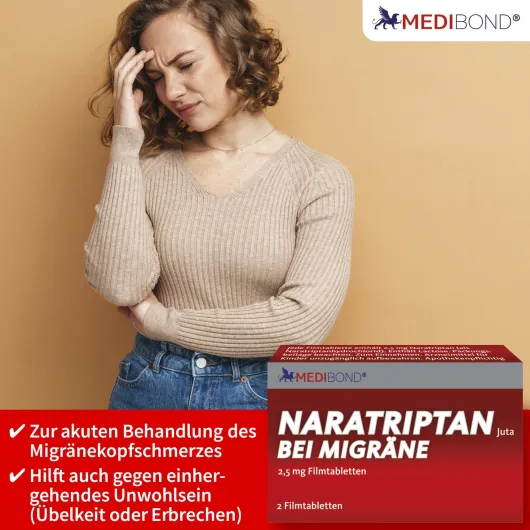 Naratriptan Medibond bei Migräne 2,5 mg 2 Filmtabletten
