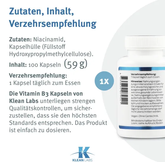 Niacinamid B3 500 mg 100 Kapseln
