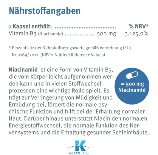 Niacinamid B3 500 mg 100 Kapseln
