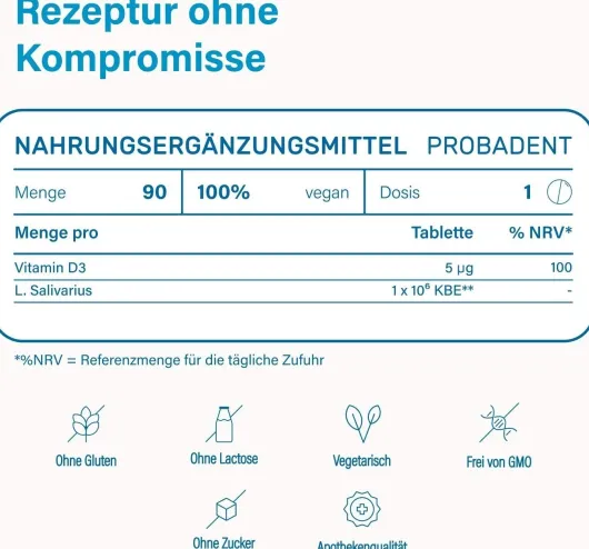 Nupure Probadent Probiotikum Mundflora Lemon 90 Lutschtabletten
