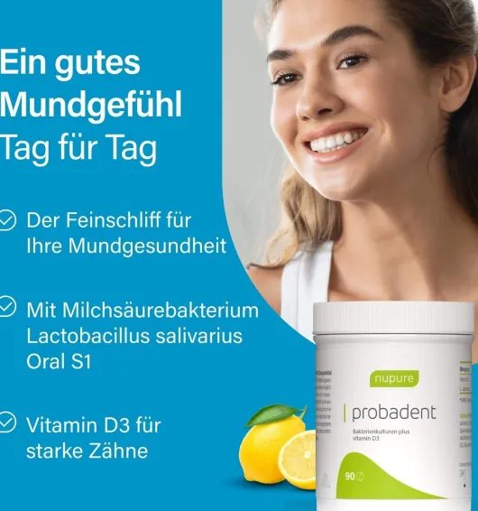 Nupure Probadent Probiotikum Mundflora Lemon 90 Lutschtabletten