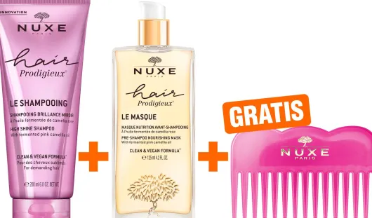 NUXE Hair Prodigieux Glanz-Shampoo 200 ml + NUXE Hair Prodigieux Pre-Shampoo-Maske 125 ml + gratis Kamm 1 Stück
