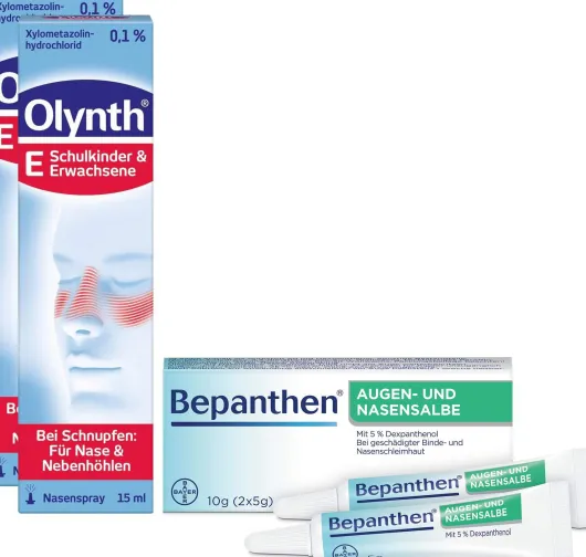 Olynth 0,1% Nasenspray für Erwachsene 2 x 15 ml + Bepanthen Augen- und Nasensalbe 10 g