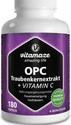 Opc Traubenkernextrakt Hochdosiert + Vitamin C 180 Kapseln