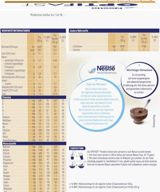 Optifast Creme Schokolade 8 X 55 G Pulver