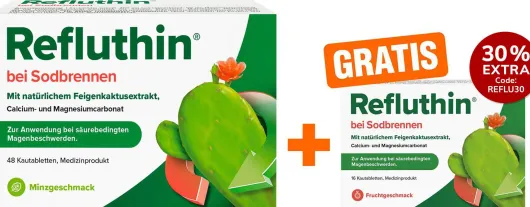 Refluthin Kautabletten Minzgeschmack 48 Stück + gratis Refluthin Kautabletten Fruchtgeschmack 16 Stück