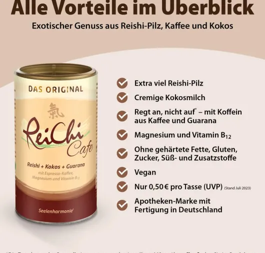 Reichi Cafe Reishi - Pilz Kaffee Kokos Vegan 180 G Pulver