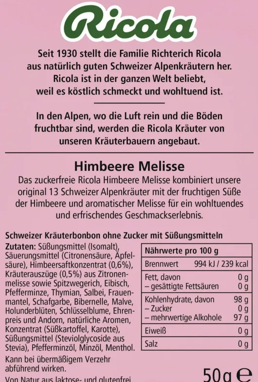 Ricola Himbeere Melisse - Schweizer Hustenbonbon 50 G