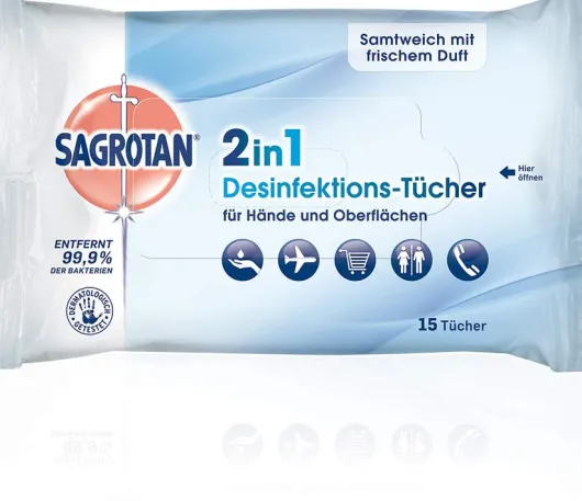 Sagrotan 2 in 1 Desinfektions-Tücher 15 Stück