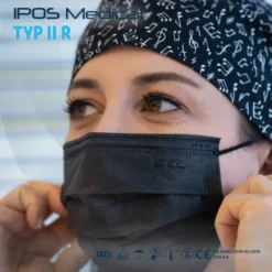 Schwarze Mund-Nasen-Gesichtsmaske 10 Stück 3 lagig mit Nasenbügel Typ IIR normale Größe