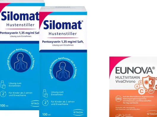 Silomat Hustenstiller Saft 2 x 100 ml + gratis Eunova VivaChrono 2 x 10 Tabletten