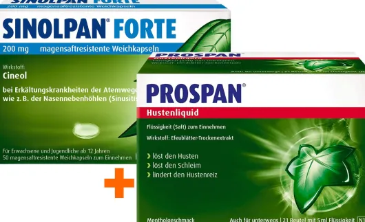 Sinolpan Forte 200 mg 50 magensaft resistente Weichkapseln + Prospan Hustenliquid 30 x 5 ml
