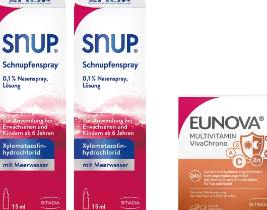 Snup Schnupfenspray 0,1 % Nasenspray 2 x 15 ml + gratis Eunova VivaChrono 2 x 10 Tabletten