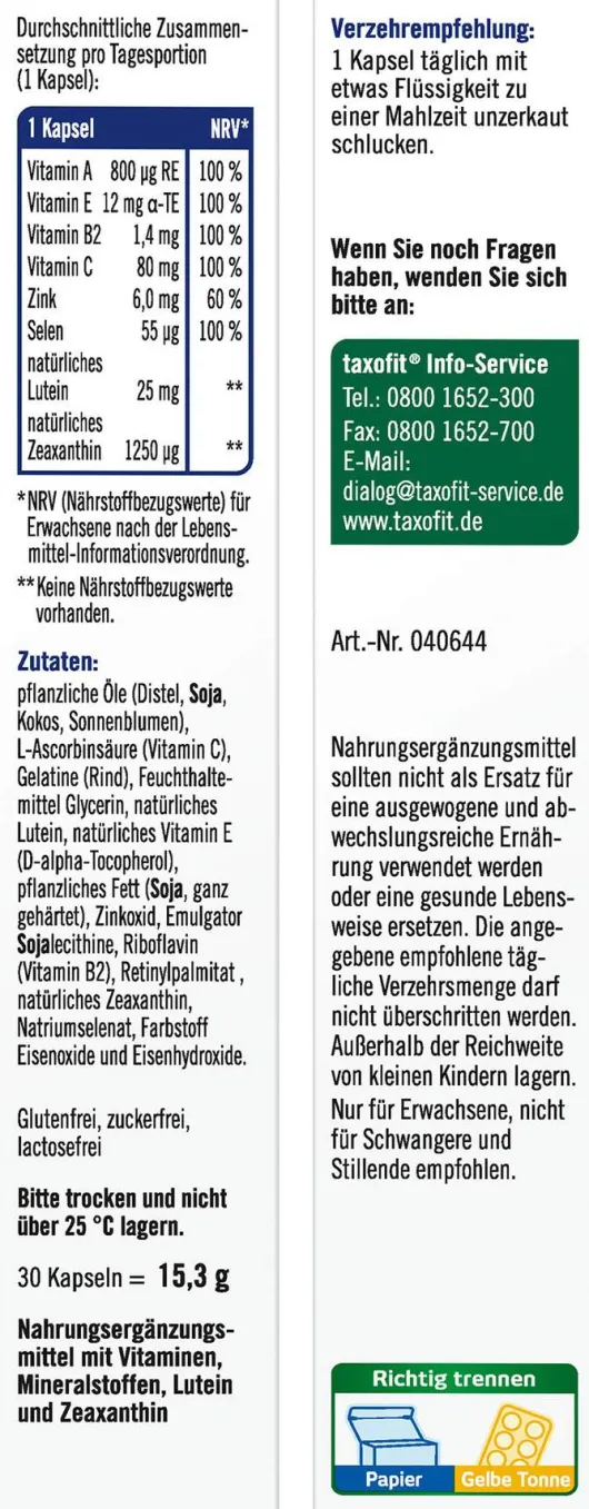 Taxofit Augen Sehkraft 30 Kapseln