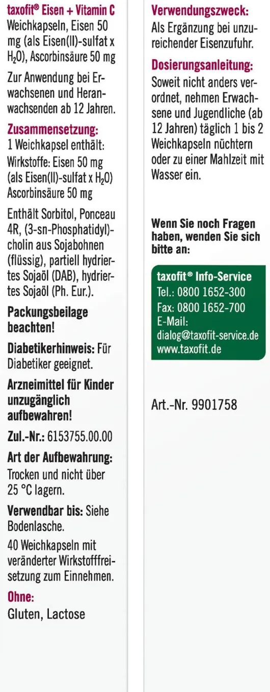 Taxofit Eisen + Vitamin C 40 Kapseln
