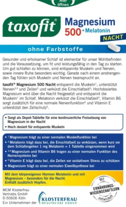 taxofit Magnesium 500 Nacht+Melatonin 30 Tabletten