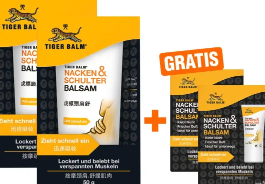 TIGER BALM Nacken und Schulter Balsam 2 x 50 g + gratis Tiger Balm Sachets 2 x 5g
