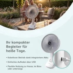 Tischventilator mit Akku zum Klemmen