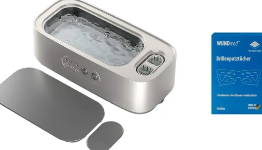 Universal Reinigungsgerät 760 mit separatem Reinigungsfach für Kontaktlinsen + gratis Brillenputztücher 10 Stück