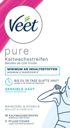 Veet Kaltwachsstreifen Bikinizone und Achseln 16 Stück + 4 Tücher
