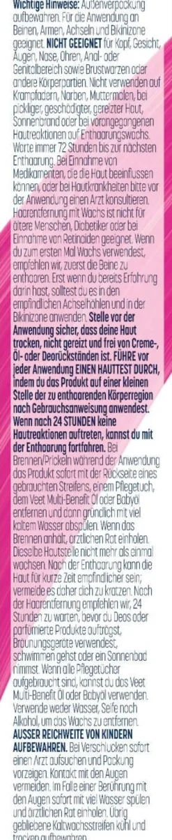 Veet Kaltwachsstreifen Bikinizone und Achseln 16 Stück + 4 Tücher