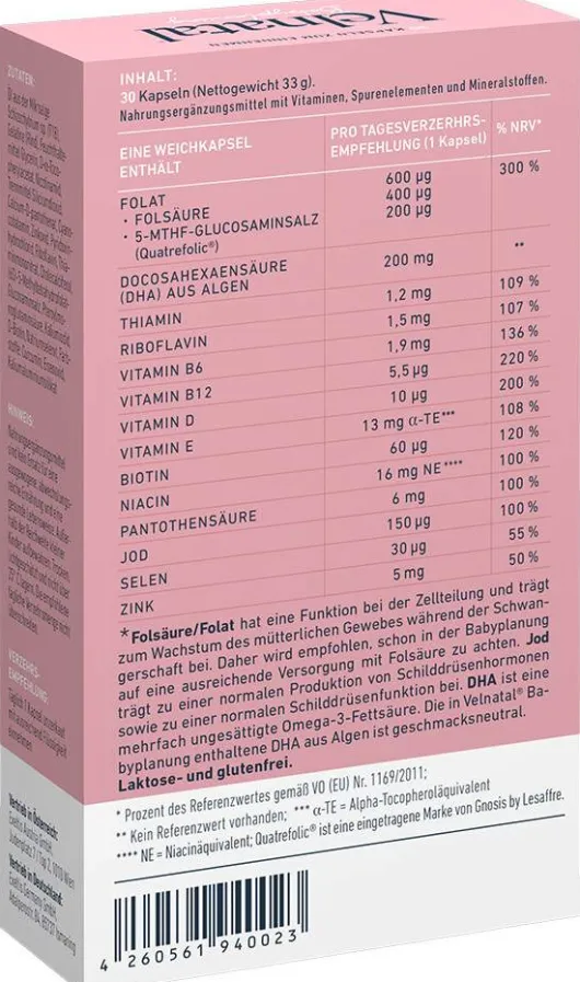 Velnatal Babyplanung 30 Weichkapseln