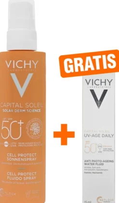 Vichy Capital Soleil Cell Protect Spray LSF 50+ 200 ml Spray + gratis Vichy Capital Soleil UV-Age Daily LSF 50+ 15 ml