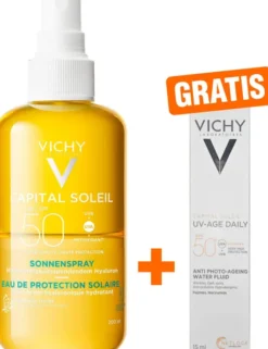 Vichy Capital Soleil Sonnenspray mit Hyaluron LSF 50 200 ml + gratis Vichy Capital Soleil UV-Age Daily LSF 50+ 15 ml