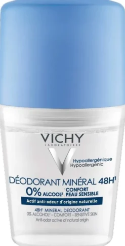 Vichy Deo Roll On Mineral 48h ohne Aluminium und Alkohol 50 ml Creme