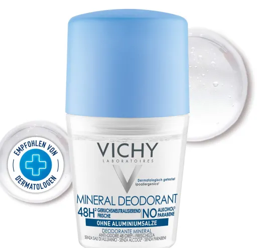 Vichy Deo Roll On Mineral 48h ohne Aluminium und Alkohol 50 ml Creme