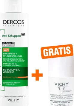 Vichy Dercos Anti-Schuppen 2in1 Shampoo + Conditioner 200 ml + gratis Vichy Deo Roll-on 48h 50ml