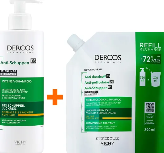 Vichy Dercos Anti-Schuppen Shampoo Trockene Kopfhaut 390 ml + Anti-Schuppen Shampoo Trockene Kopfhaut 390 ml Refill