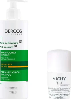 Vichy Dercos Anti Schuppen Shampoo trockene Kopfhaut + gratis Vichy Deo Roll-on Anti Flecken 48h 50 ml