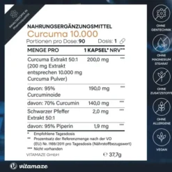 Vitamaze Kurkuma 10.000 + Piperin 90 Kapseln