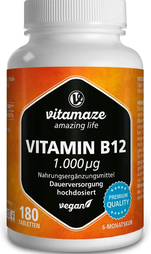 Vitamin B12 1.000 µg Hochdosiert Vegan 180 Tabletten