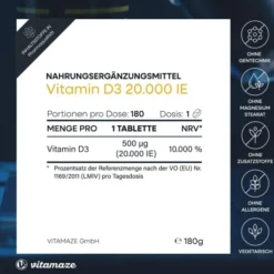 Vitamin D3 20.000 I.E. Depot Hochdosiert 180 Tabletten