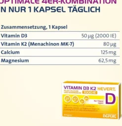 Vitamin D3 K2 Hevert + Calcium und Magnesium 2000IE 120 Kapseln