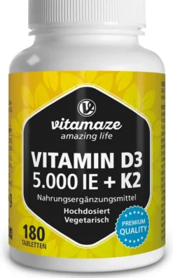 Vitamin D3 K2 5000 I.E. hochdosiert Tabletten 180 Stück