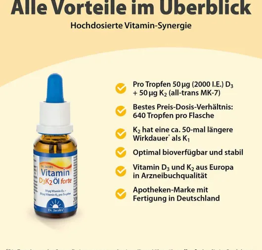 Vitamin D 3 K2 Öl Forte Dr. Jacobs Tropfen 20 ml