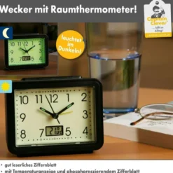 Wecker leuchtend mit Temperaturanzeige rechteckig schwarz